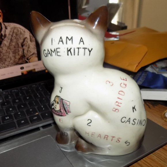VINTAGE I AM A GAME KITTY PIGGY BANK NICE SHAPE - Picture 2 of 2